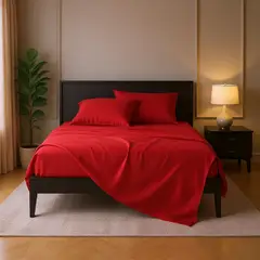 ALTERNATIVE - Juego Sábanas 800 Hilos 25 Plazas Rojo Liso Elegante