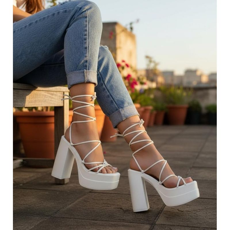 SNOOPY - Sandalias Mujer Tiras Taco Alto con Plataforma  M428 (Horma Pequeña)