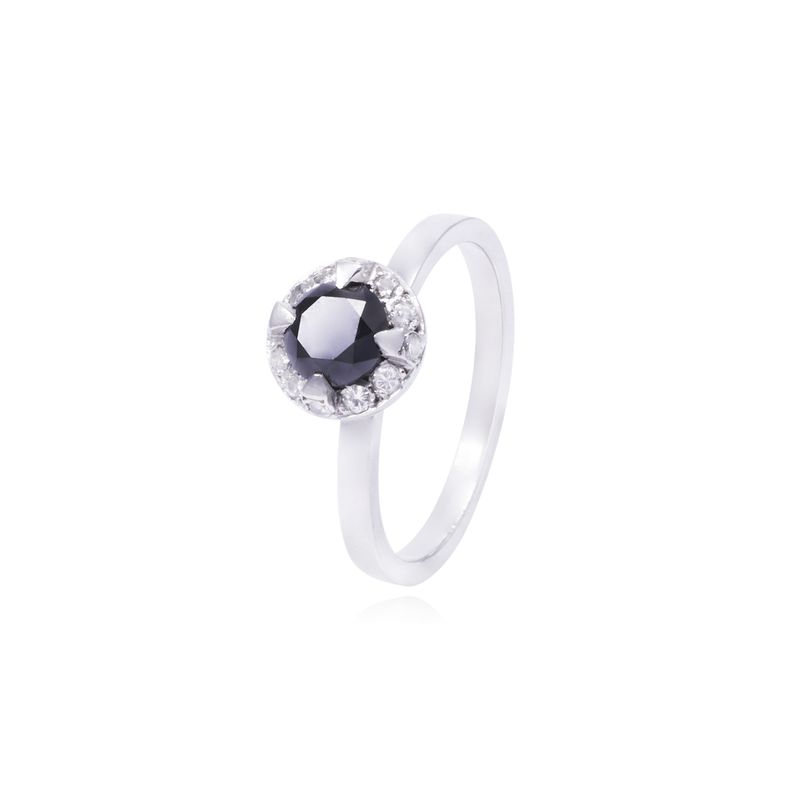 JB JOYAS BARON - Anillo Compromiso Oro Blanco 18kt Diamante Negro 84 Pts y Riel 8 Pts