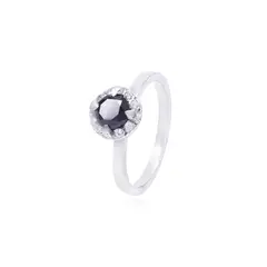 JB JOYAS BARON - Anillo Compromiso Oro Blanco 18kt Diamante Negro 84 Pts y Riel 8 Pts