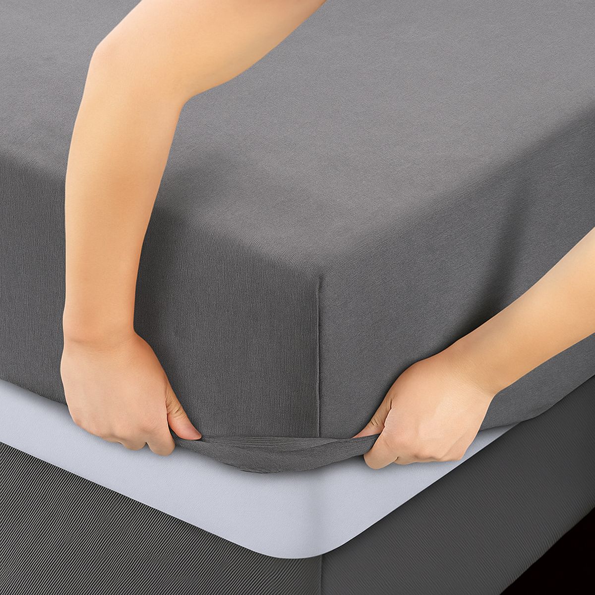 ALTERNATIVE - Juego De Sábanas 800 Hilos 15 Plazas Gris Liso Elegante