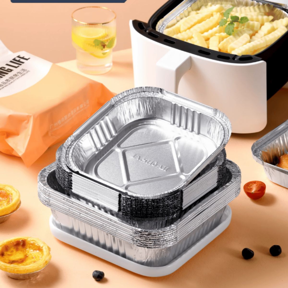 HOMESTAR - Envase Aluminio Reforzado Cuadrado Tapa 20x20 cm