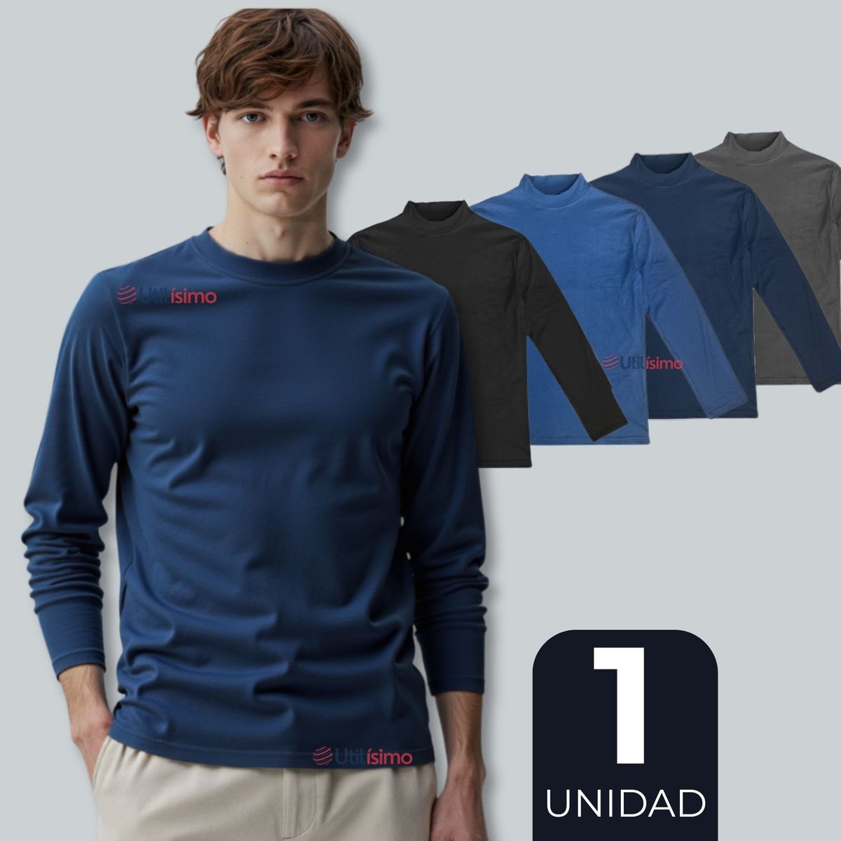 UTILISIMO - Camiseta Cuello Beatle Polar Manga Larga Primera Capa Hombre Polera