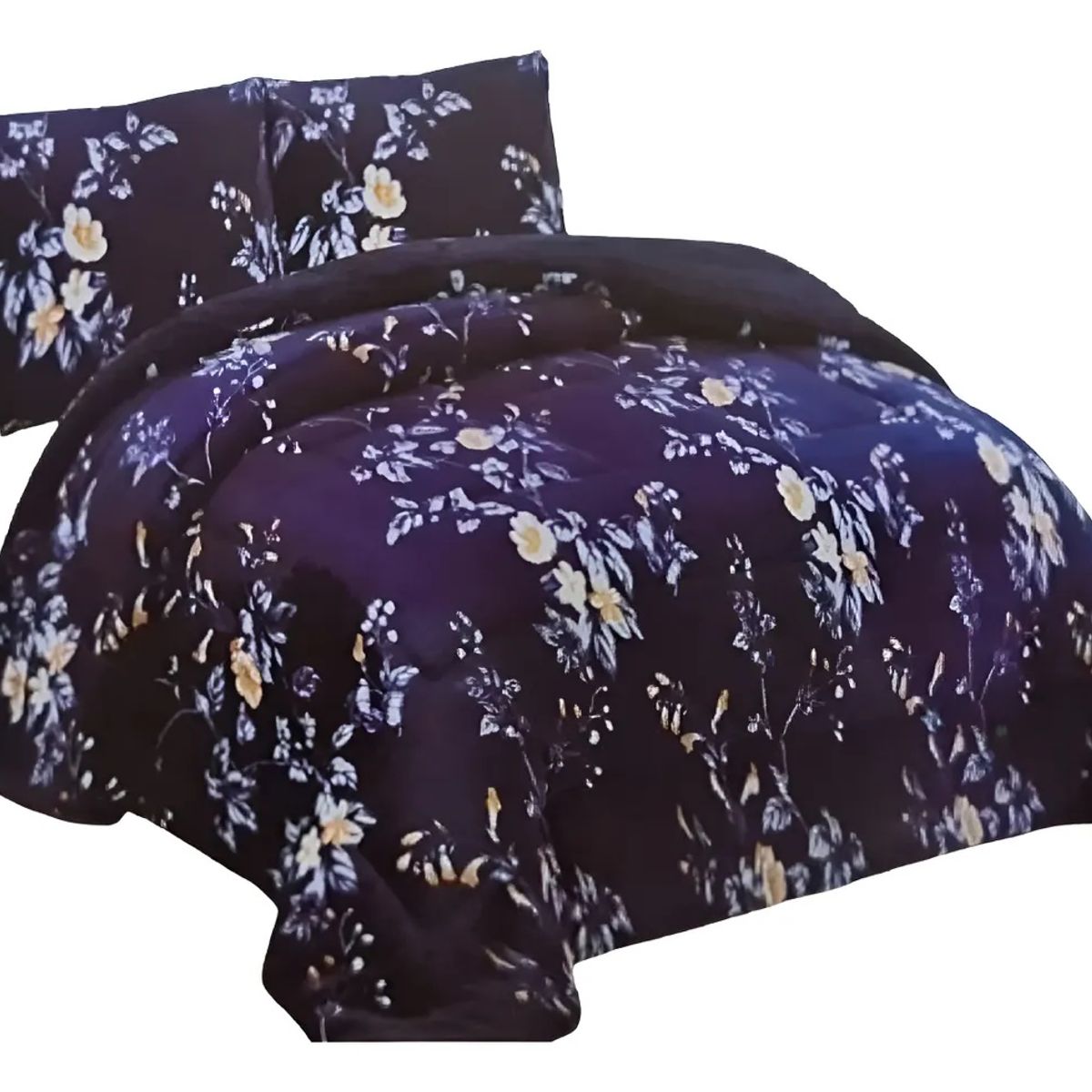 GENERICO - COBERTOR AZUL CON CHIPORRO DISEÑO DE FLORES 2 PLAZA MAXIHOGAR