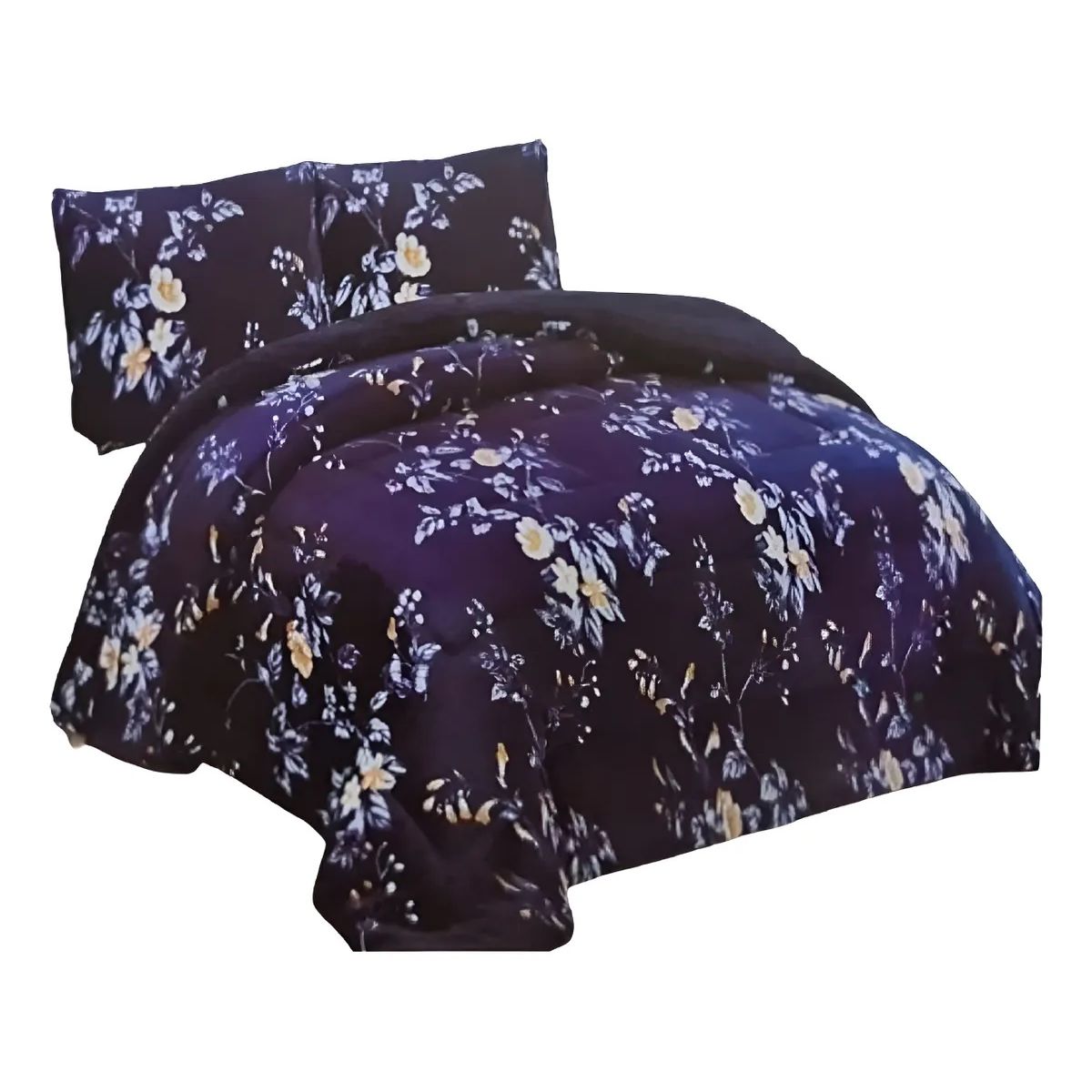 GENERICO - COBERTOR AZUL CON CHIPORRO DISEÑO DE FLORES 2 PLAZA MAXIHOGAR