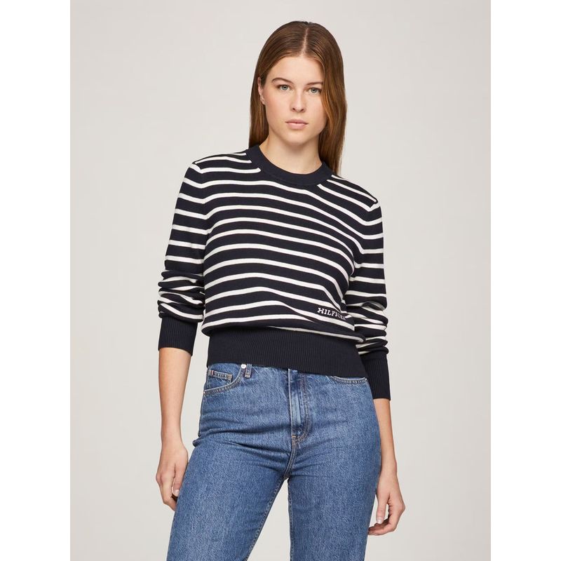 TOMMY HILFIGER - Sweater De Rayas Mini Con Logo Azul Tommy Hilfiger