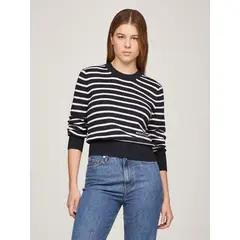 TOMMY HILFIGER - Sweater De Rayas Mini Con Logo Azul