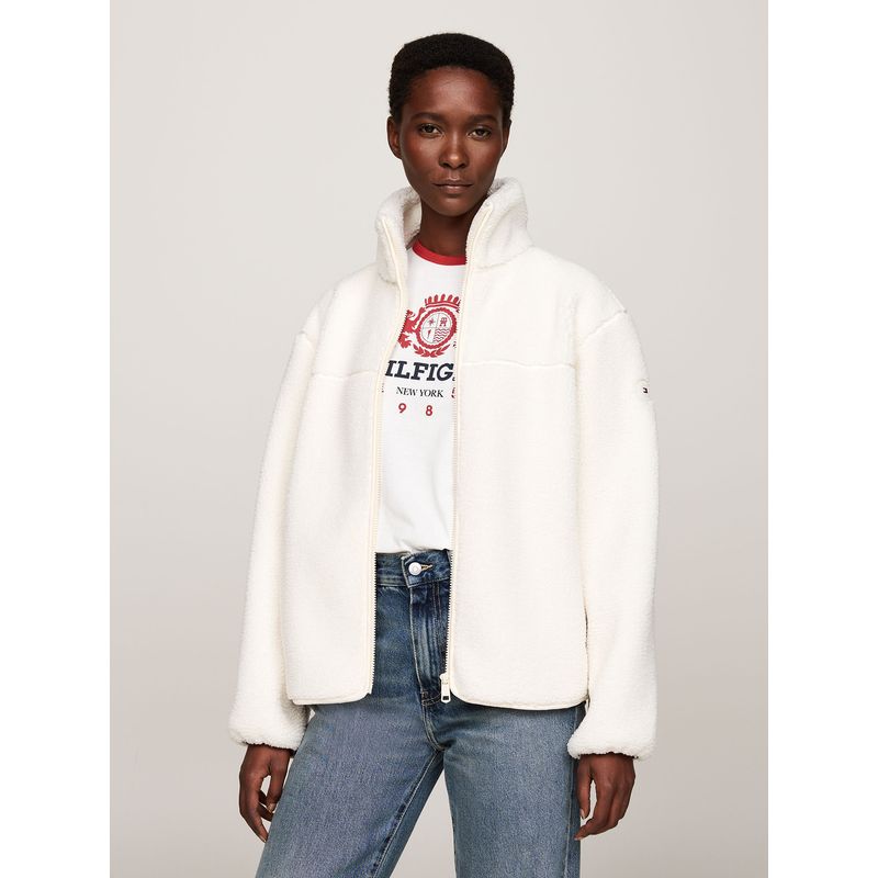 TOMMY HILFIGER - Chaqueta Teddy Solid Con Logo Blanco Tommy Hilfiger