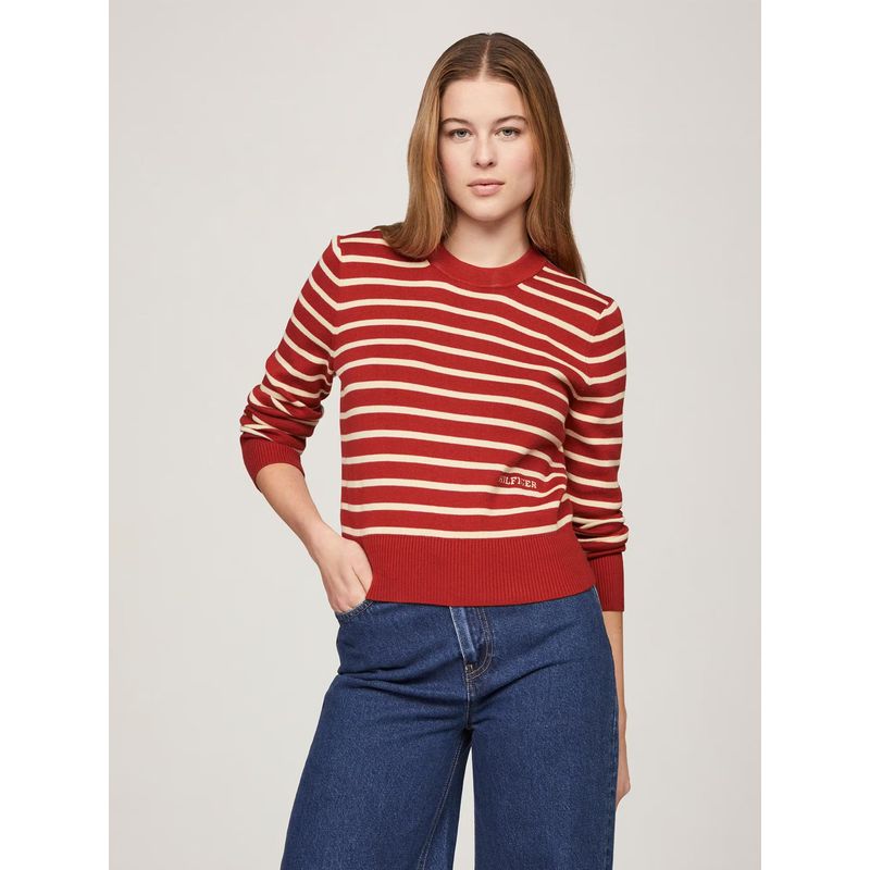 TOMMY HILFIGER - Sweater De Rayas Mini Con Logo Rojo Tommy Hilfiger