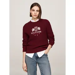 TOMMY HILFIGER - Sweater Con Logo Varsity Crest Rojo