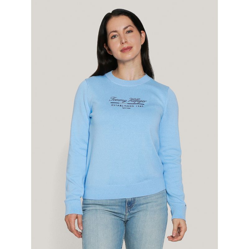 TOMMY HILFIGER - Sweater Script Graphic Logo Celeste Tommy Hilfiger