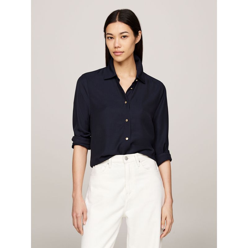 TOMMY HILFIGER - Camisa Gold Button De Viscosa Azul Tommy Hilfiger