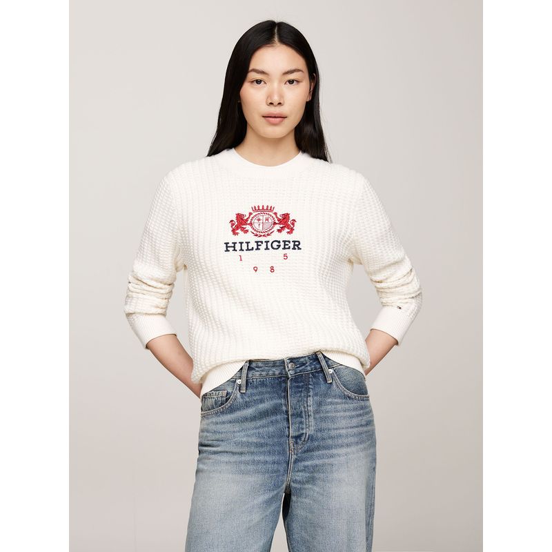 TOMMY HILFIGER - Sweater Con Logo Varsity Crest Blanco Tommy Hilfiger