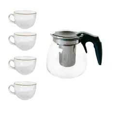 GENERICO - Set De Té 4 Tazas De Vidrio + Tetera Con Infusor 900ml