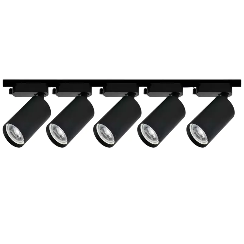WANT - Lámpara 5 Focos Negros 35W con Riel de1 metro Luz Cálida