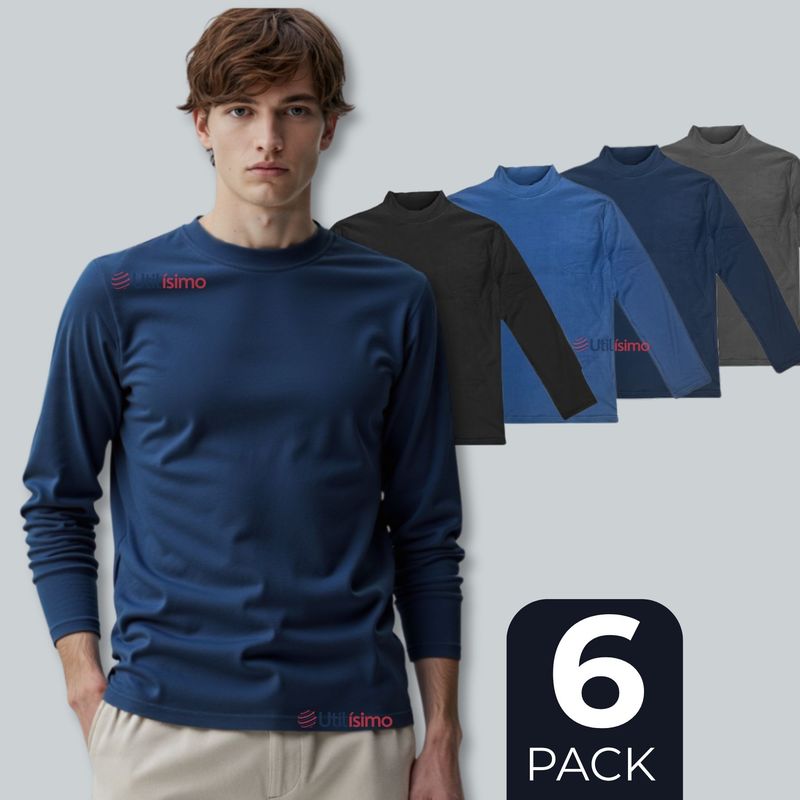 UTILISIMO - Pack 6 Camiseta Cuello Beatle Polar Manga Larga Primera Capa Hombre