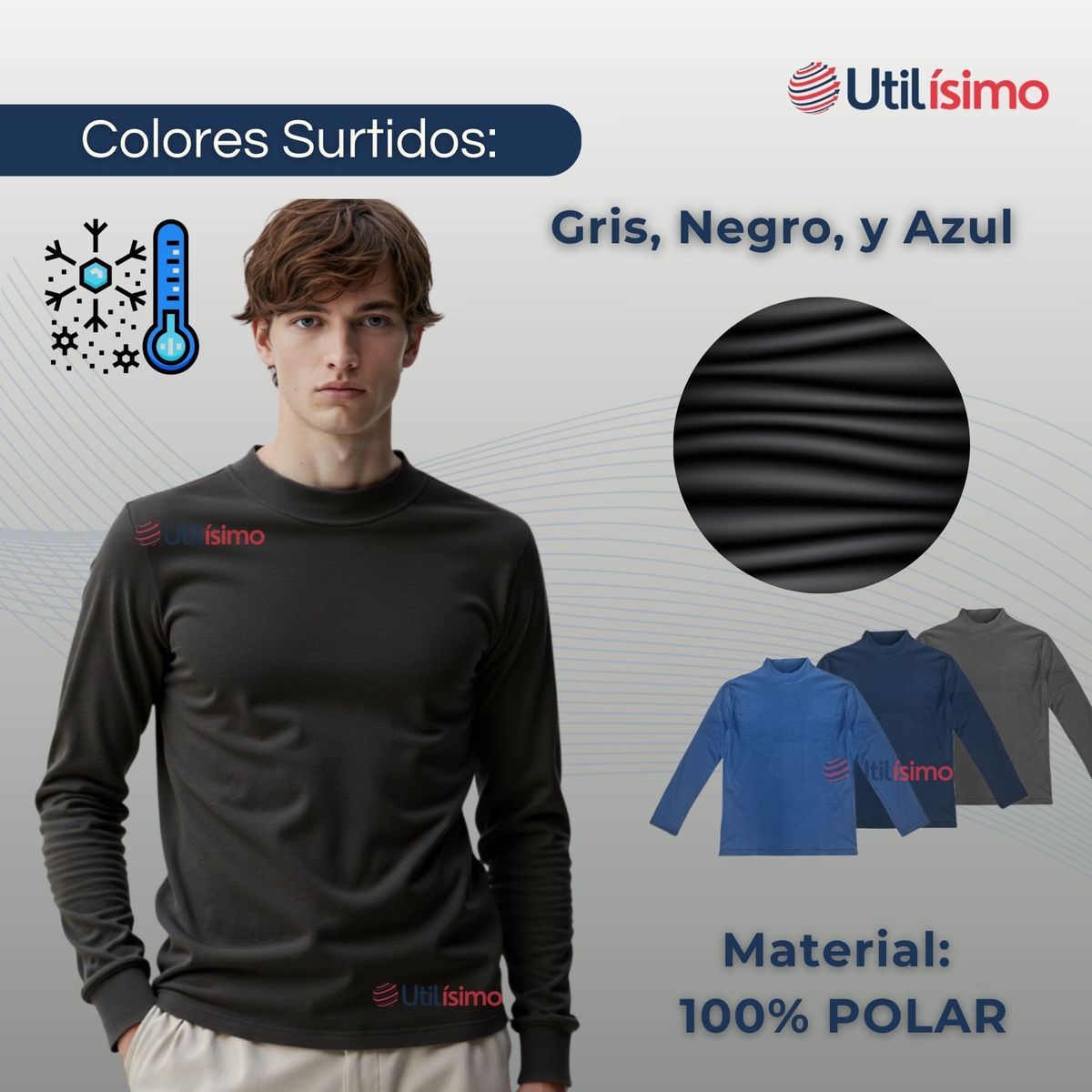 UTILISIMO - Pack 6 Camiseta Cuello Beatle Polar Manga Larga Primera Capa Hombre