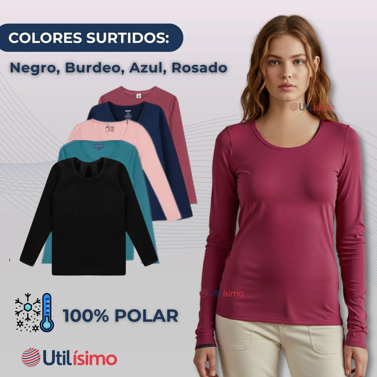 UTILISIMO - Pack 3 Camiseta Polar Manga Larga Primera Capa Mujer Polera