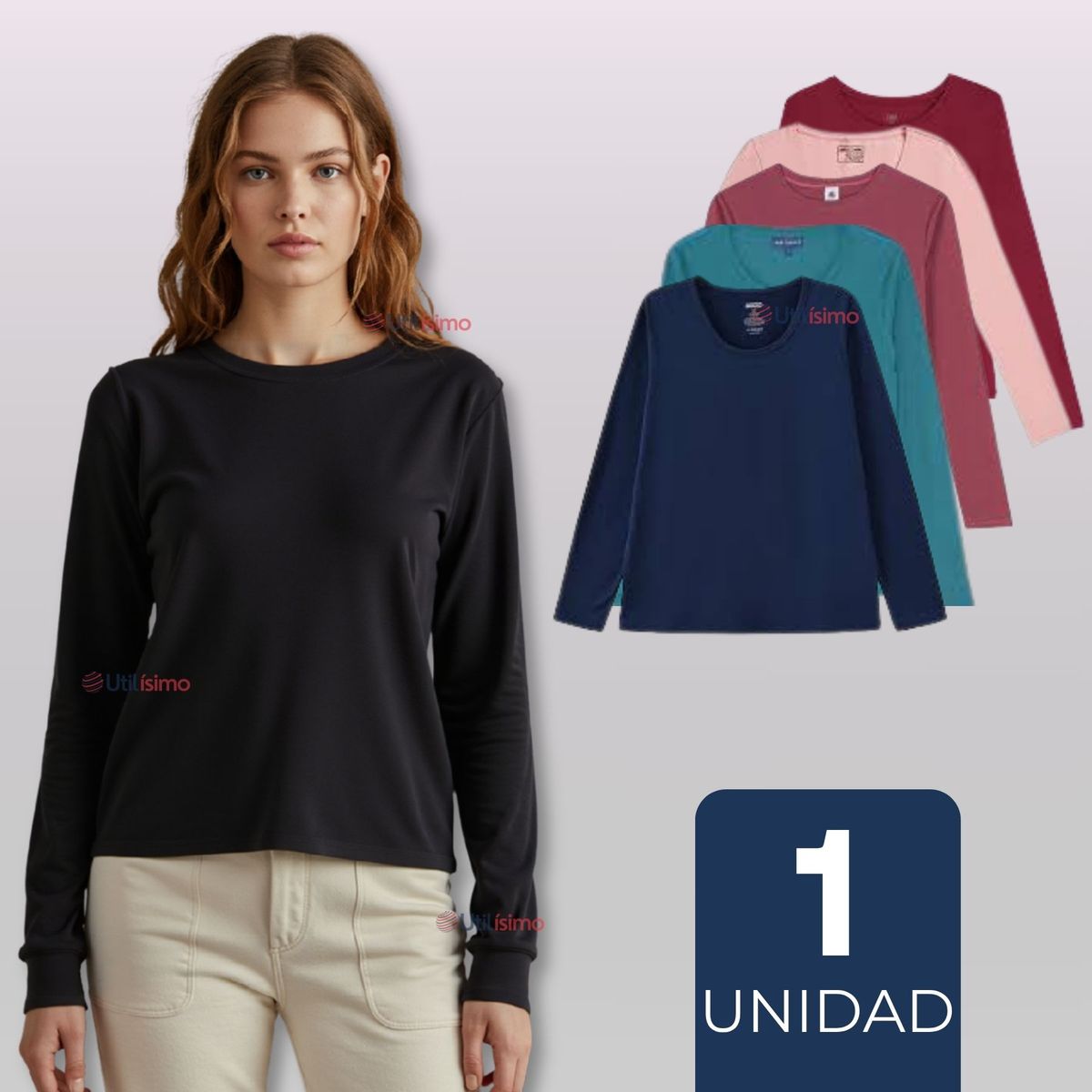 UTILISIMO - Camiseta Polar Manga Larga Primera Capa Mujer Polera Colores Surtidos