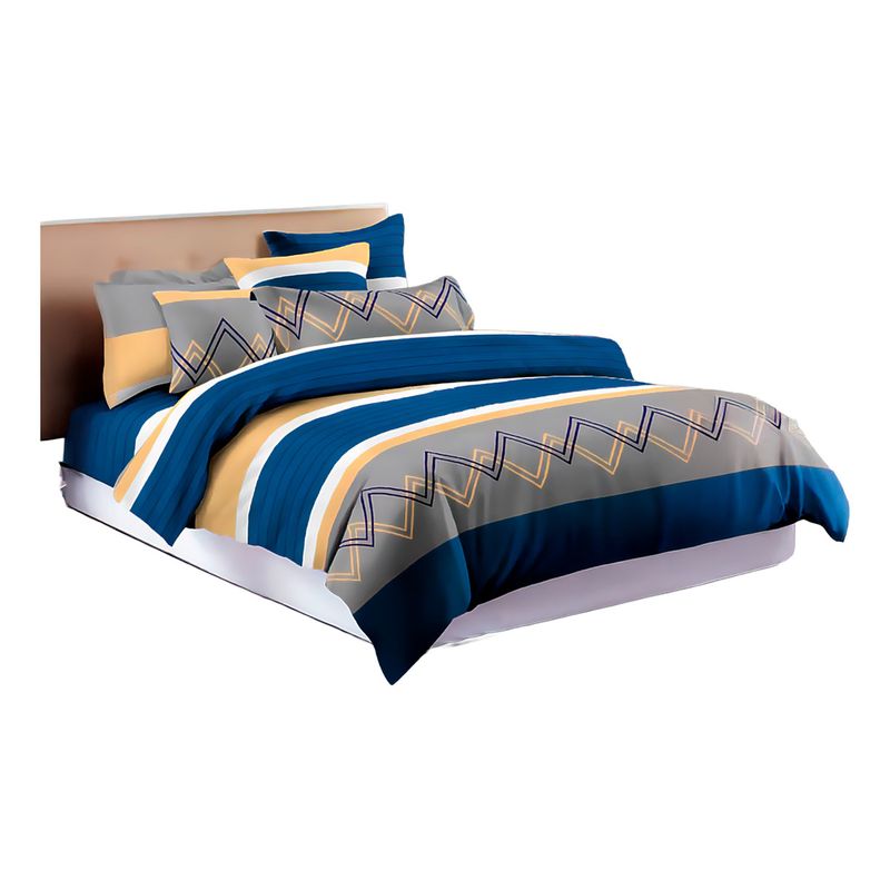 ALTERNATIVE - Conjunto De Sábanas 800 Hilos 15 Plz Diseño Moderno Azul 824