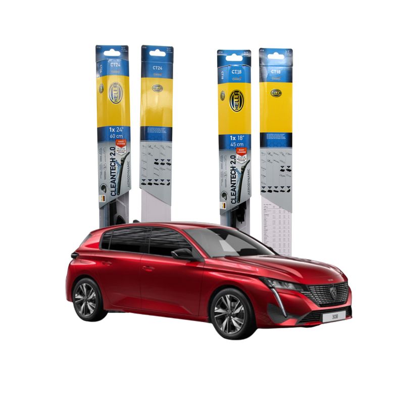 HELLA - Kit Plumillas Limpiaparabrisas 24 Y 18 Peugeot 308 2014-2022