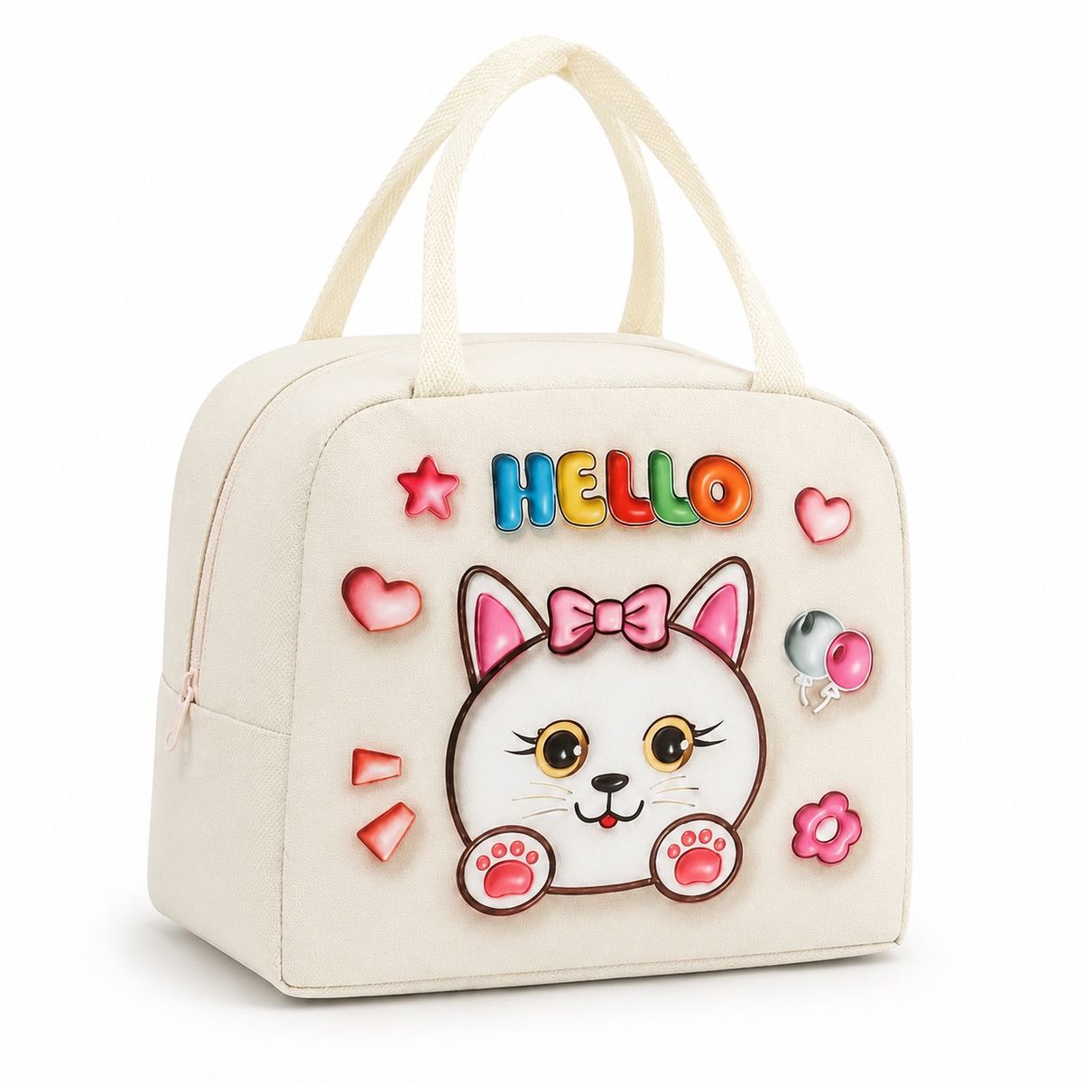 HOMESTAR - Lonchera térmica infantil gatita blanco crema