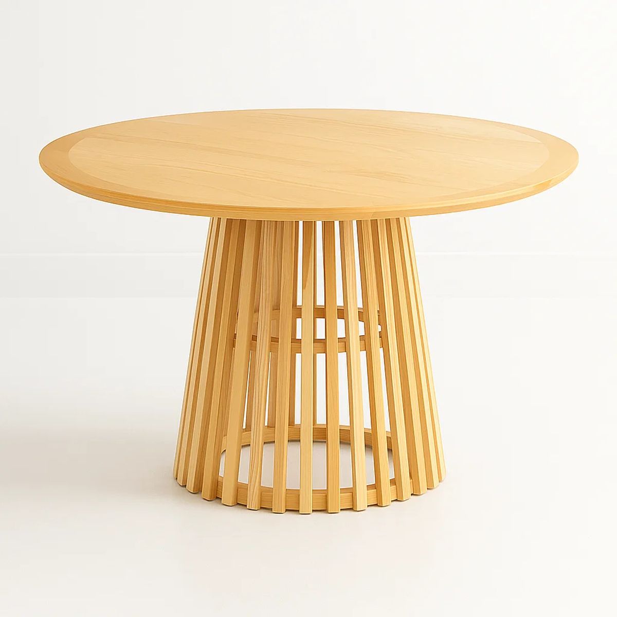 KLIK - Mesa Redonda de 120 cm Madera Natural con Base Estilo Rejilla - Café