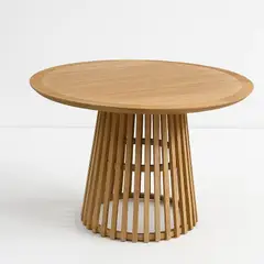 KLIK - Mesa Redonda de 120 cm Madera Natural con Base Estilo Rejilla - Café
