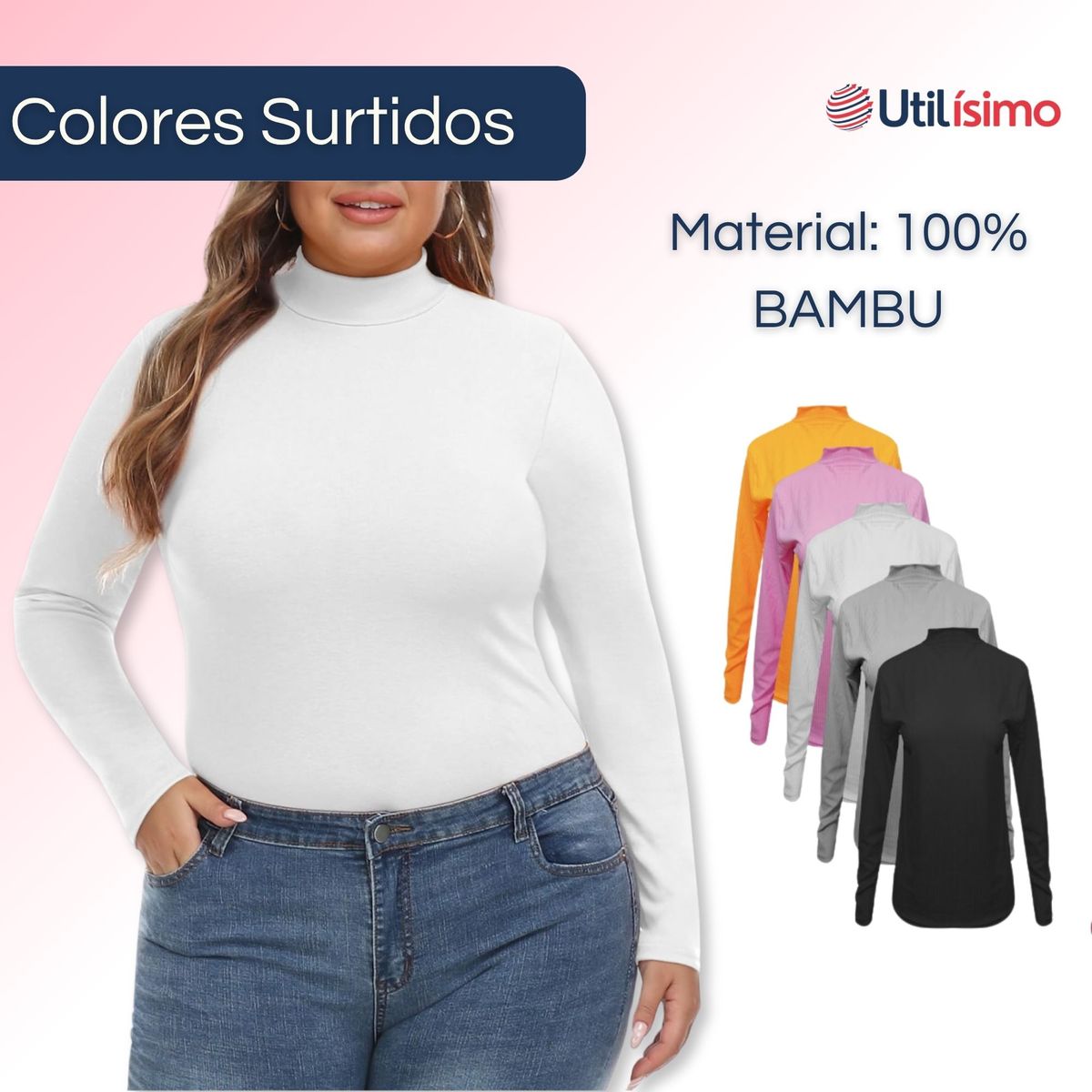 UTILISIMO - Pack 3 Camiseta Bambú Beatle Manga Larga Primera Capa Mujer Polera
