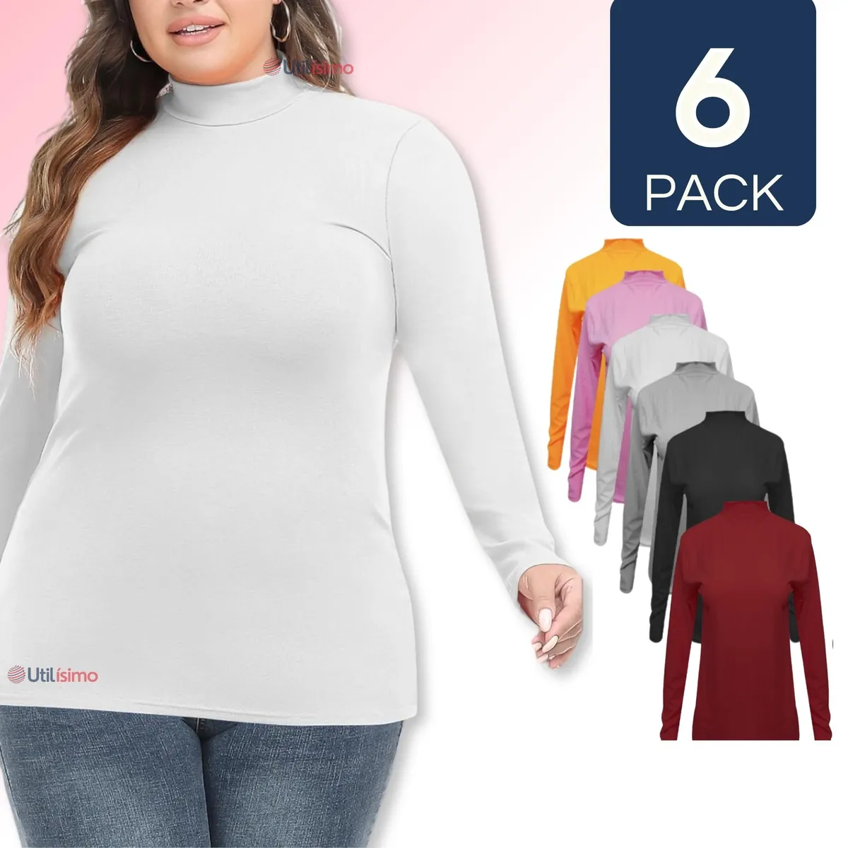 UTILISIMO - Pack 6 Camiseta Bambú Beatle Manga Larga Primera Capa Mujer Polera