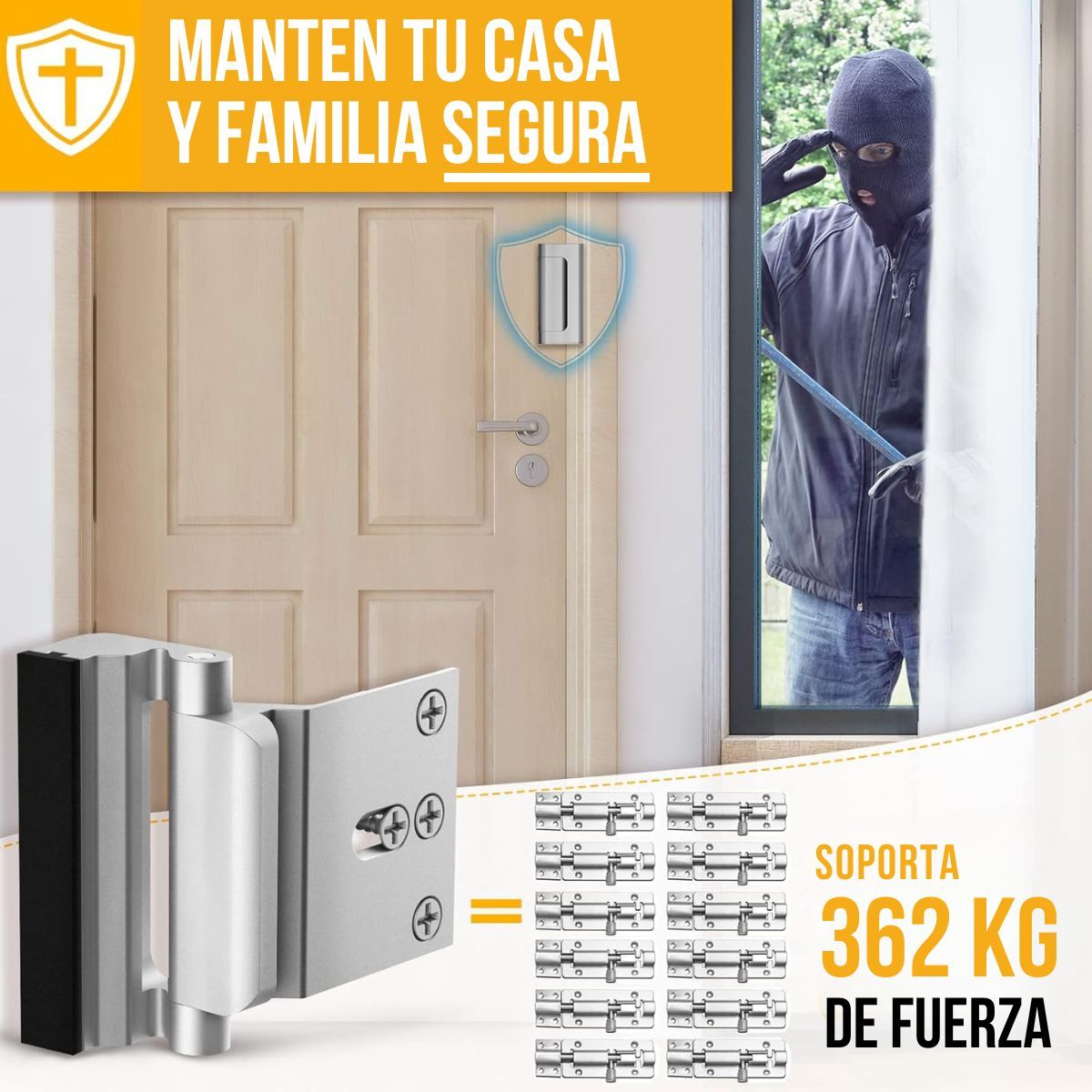 BAZUCA - Cerradura Picaporte de Seguridad Puerta Chapa Refuerzo Puerta Negro