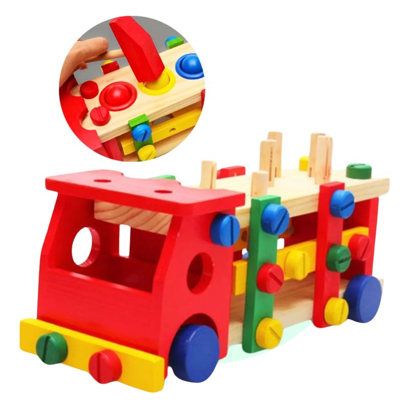 GENERICO - Camion De Encastre Madera Herramientas Y Pelotas Didáctico