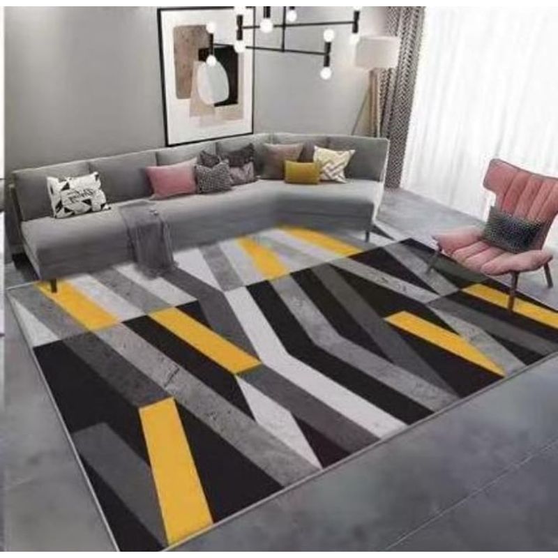 GENERICO - ALFOMBRA MEIPULIS 180X200 CON DISEÑO ZIGZAG AMARILLO ANTIDESLIZANTE