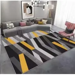 GENERICO - ALFOMBRA MEIPULIS 180X200 CON DISEÑO ZIGZAG AMARILLO ANTIDESLIZANTE