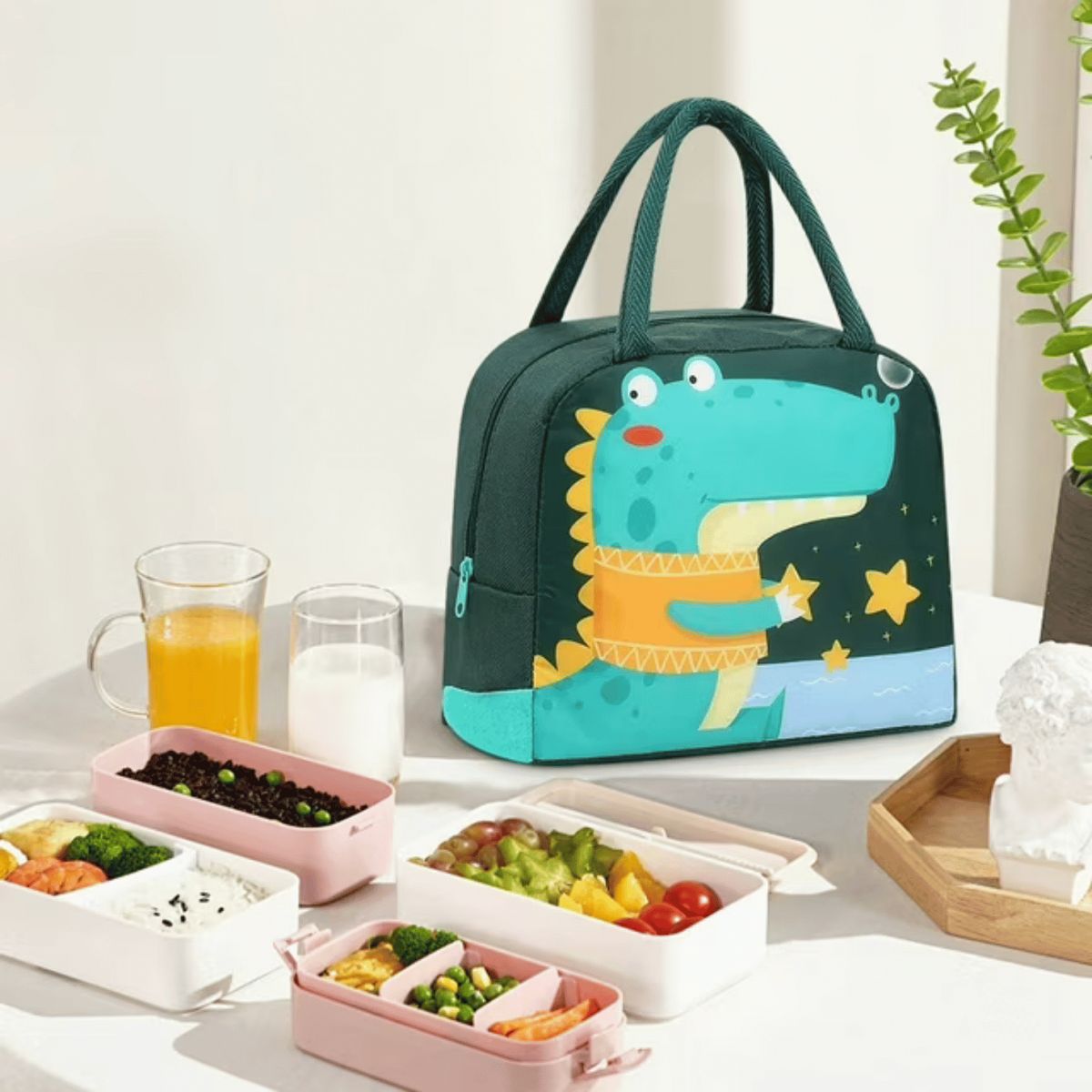 HOMESTAR - Lonchera Térmica Infantil Dinosaurio Verde