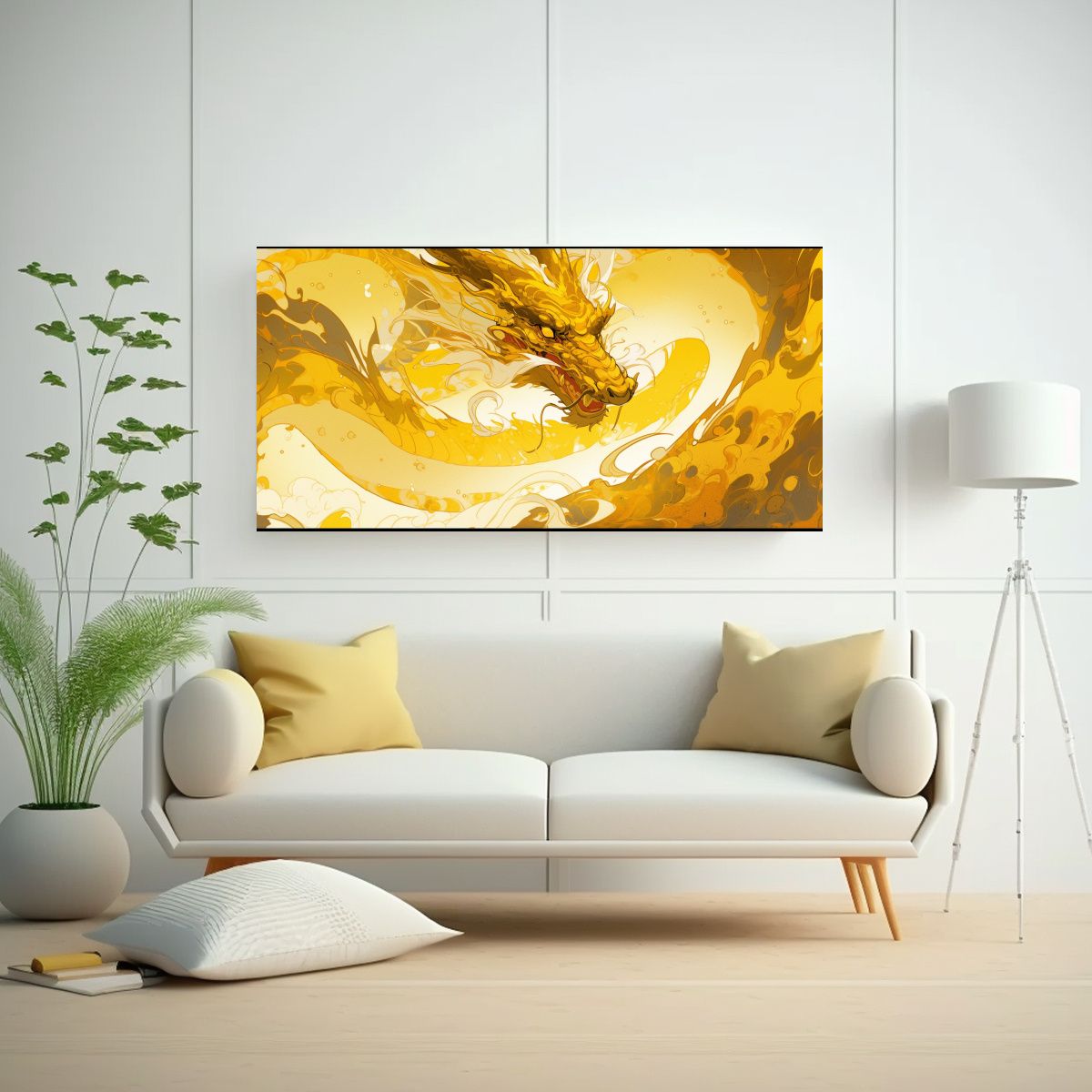 GENERICO - Cuadro Impreso Estrellados Dragón En Amarillo Y 100x50 Cm