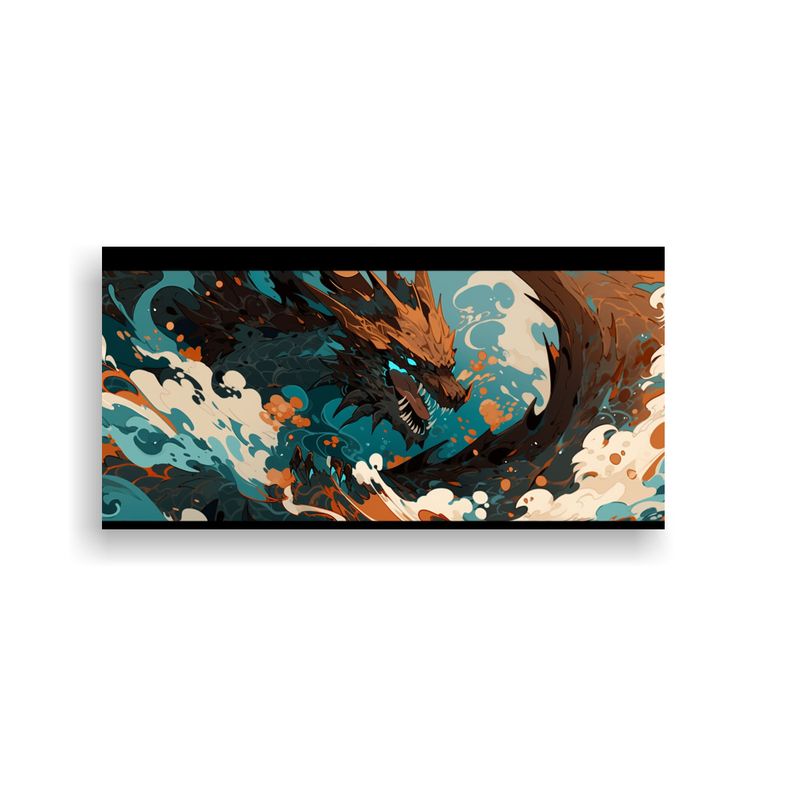GENERICO - Pintura Decorativa Dragón En Marrón Y Turquesa 60x30 Cm