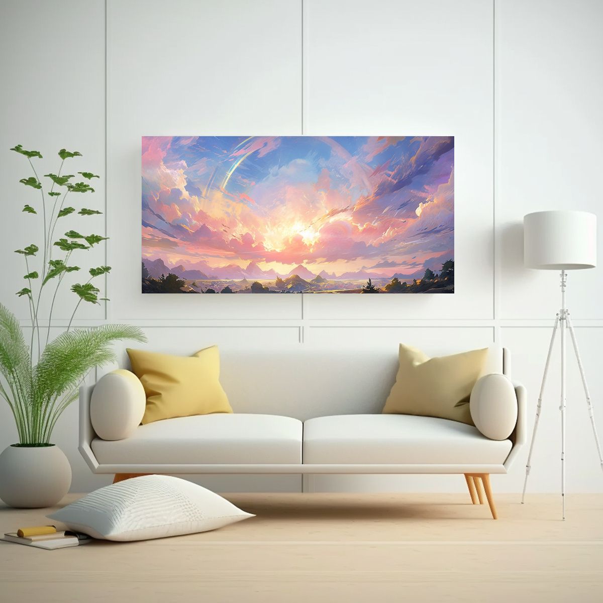 GENERICO - Pintura Abstracta Amanecer Con Colores Arcoíris 60x30 Cm