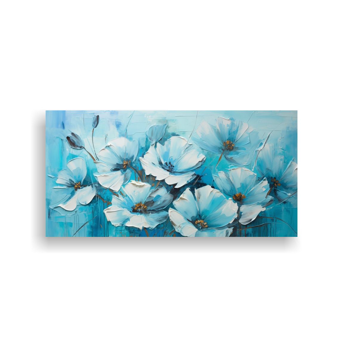GENERICO - Pintura Turquesa De Flores En Lienzo Inspiración 60x30 Cm