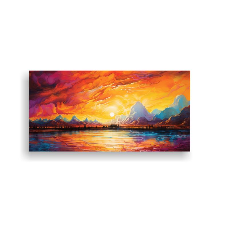 GENERICO - Cuadro Abstracto Paisaje Con Arcoíris Y Colores 80x40 Cm