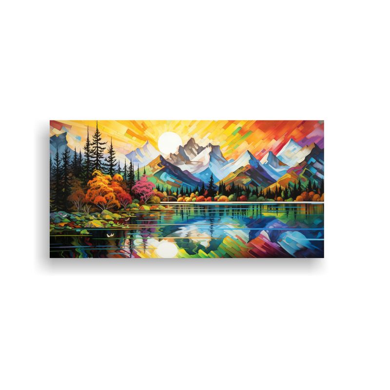 GENERICO - Pintura Abstrac Luminosidad Montañas Junto Lago 80x40 Cm