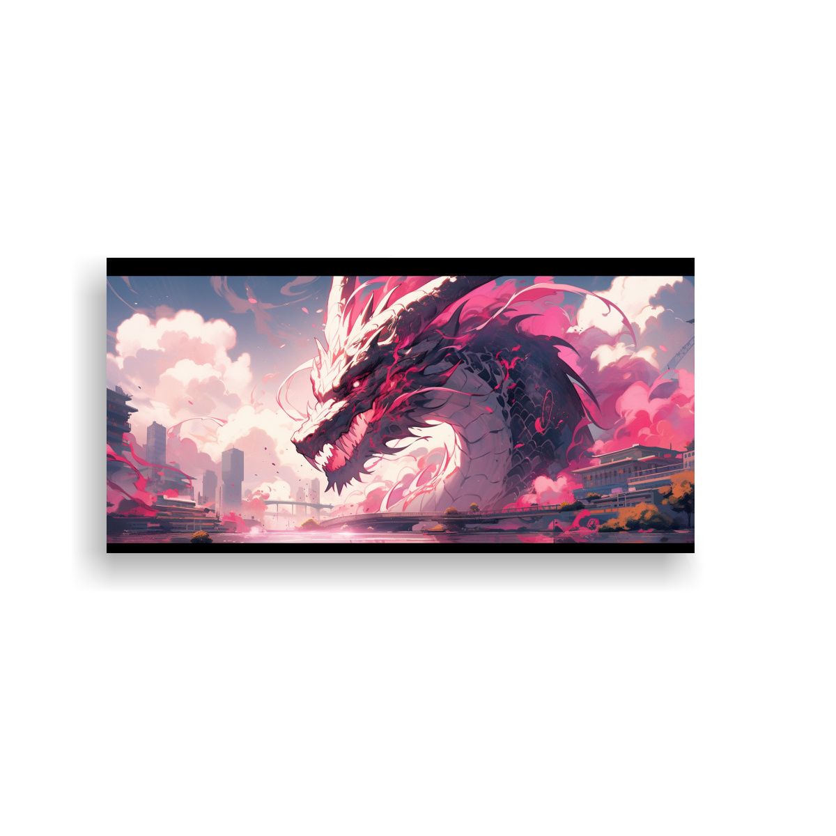 GENERICO - Cuadro De Tela Neonoir Con Dragón Rosa Arte 100x50 Cm