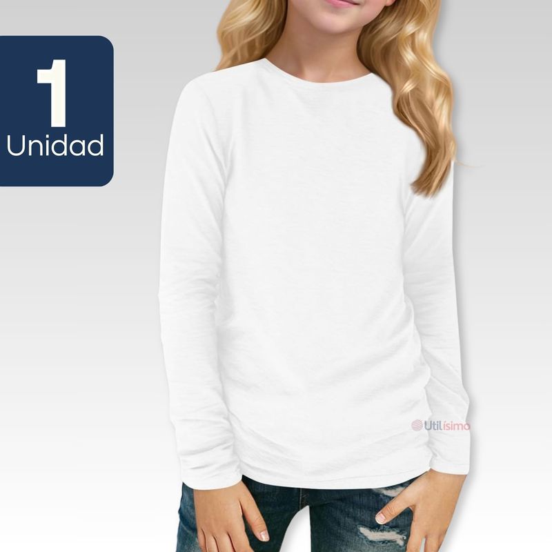 UTILISIMO - Camiseta Polar Manga Larga Primera Capa Niña Polera Blanco