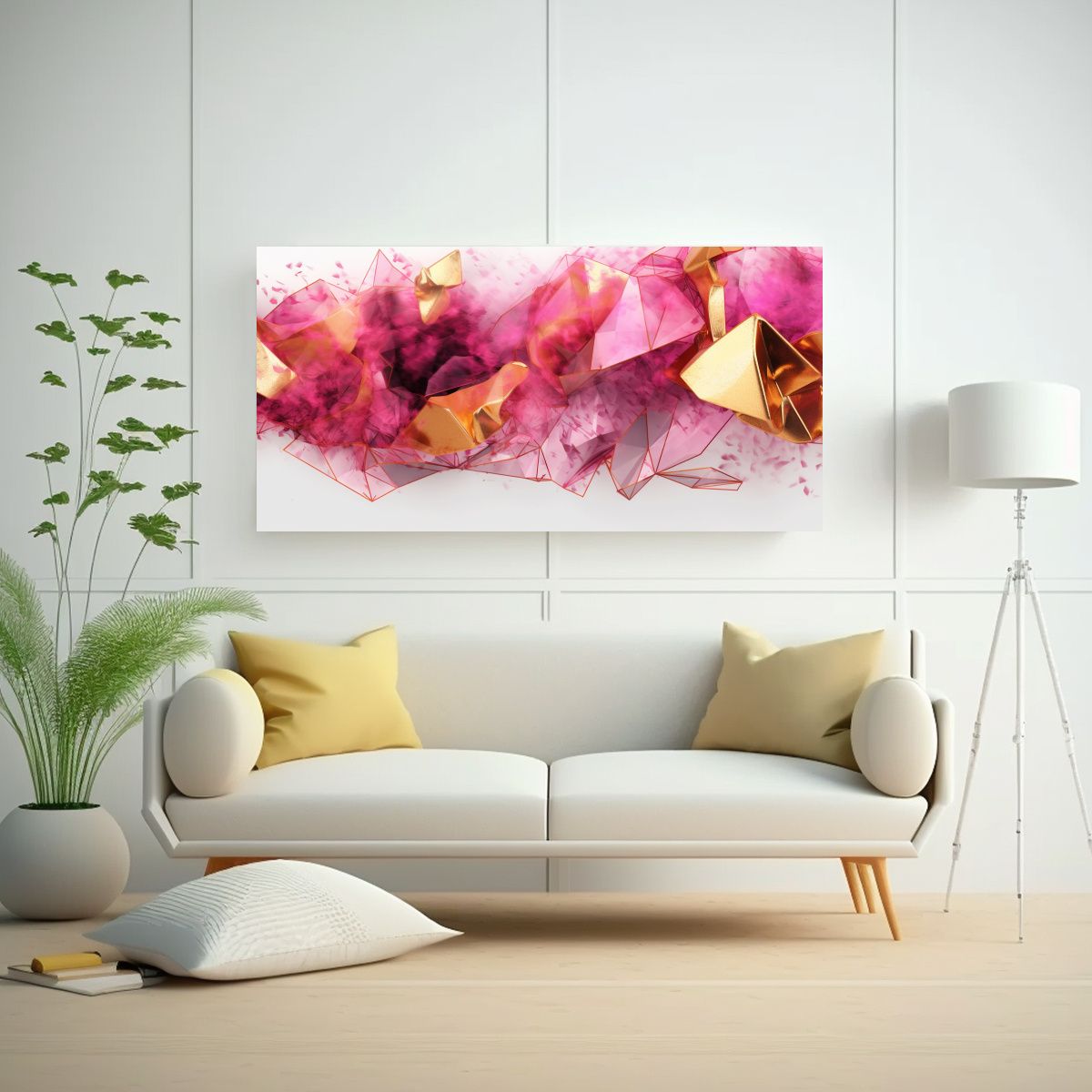 GENERICO - Cuadro Abstracto Rosa Y Dorado Movimiento Y 80x40 Cm