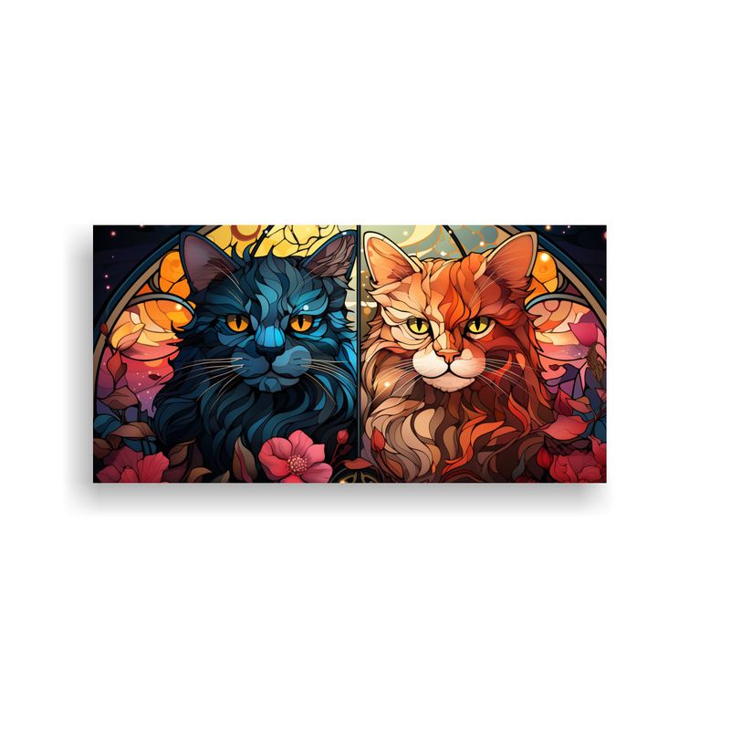 GENERICO - Cuadros Acuarela Ventana Vidriera Gatos Adorables 80x40 Cm