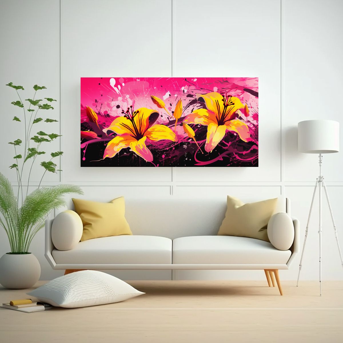 GENERICO - Arte De Pared Líneas Amarillas Y Rosas En Estilo 60x30 Cm