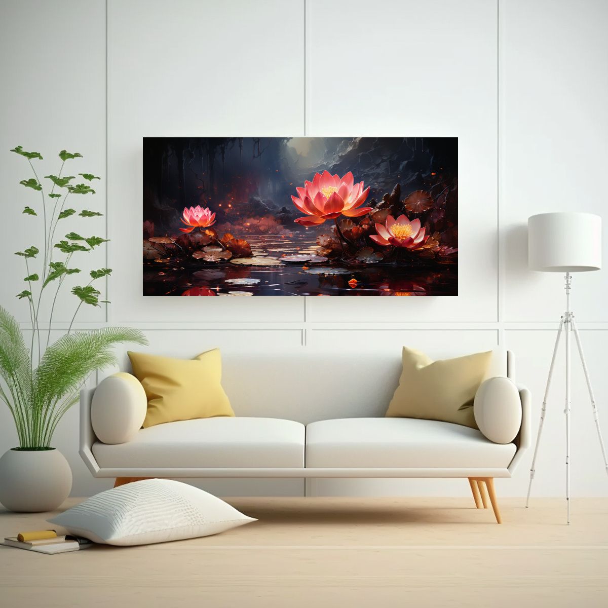 GENERICO - Pintura De Loto Negro Mágico En Lienzo Estilo 80x40 Cm