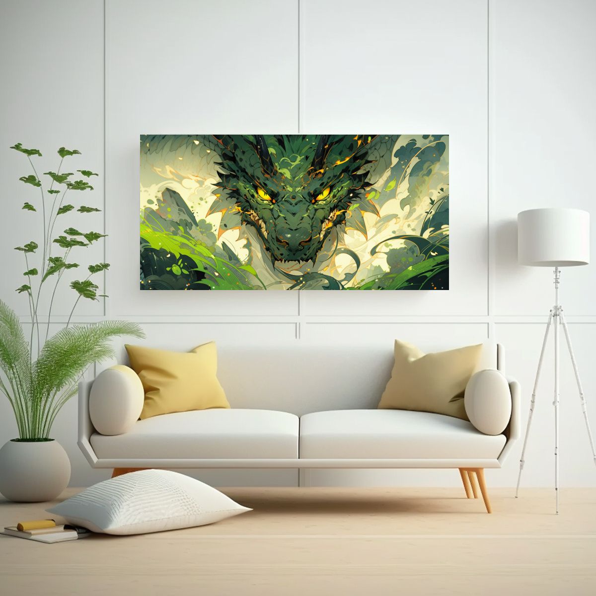 GENERICO - Cuadro Abstracto Dragón Verde Y Dorado En 60x30 Cm