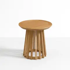 KLIK - Mesa Redonda de 50 cm Madera Natural con Base Estilo Rejilla - Café