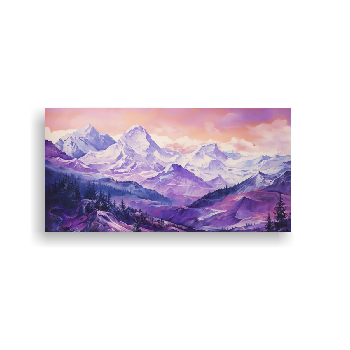 GENERICO - Paisajes Montañosos Púrpuras En Lienzo Estilo 60x30 Cm.